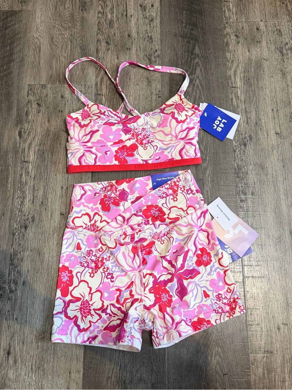 NWT JoyLab Tropical Floral Activewear Set - Bra & Shorts XXS